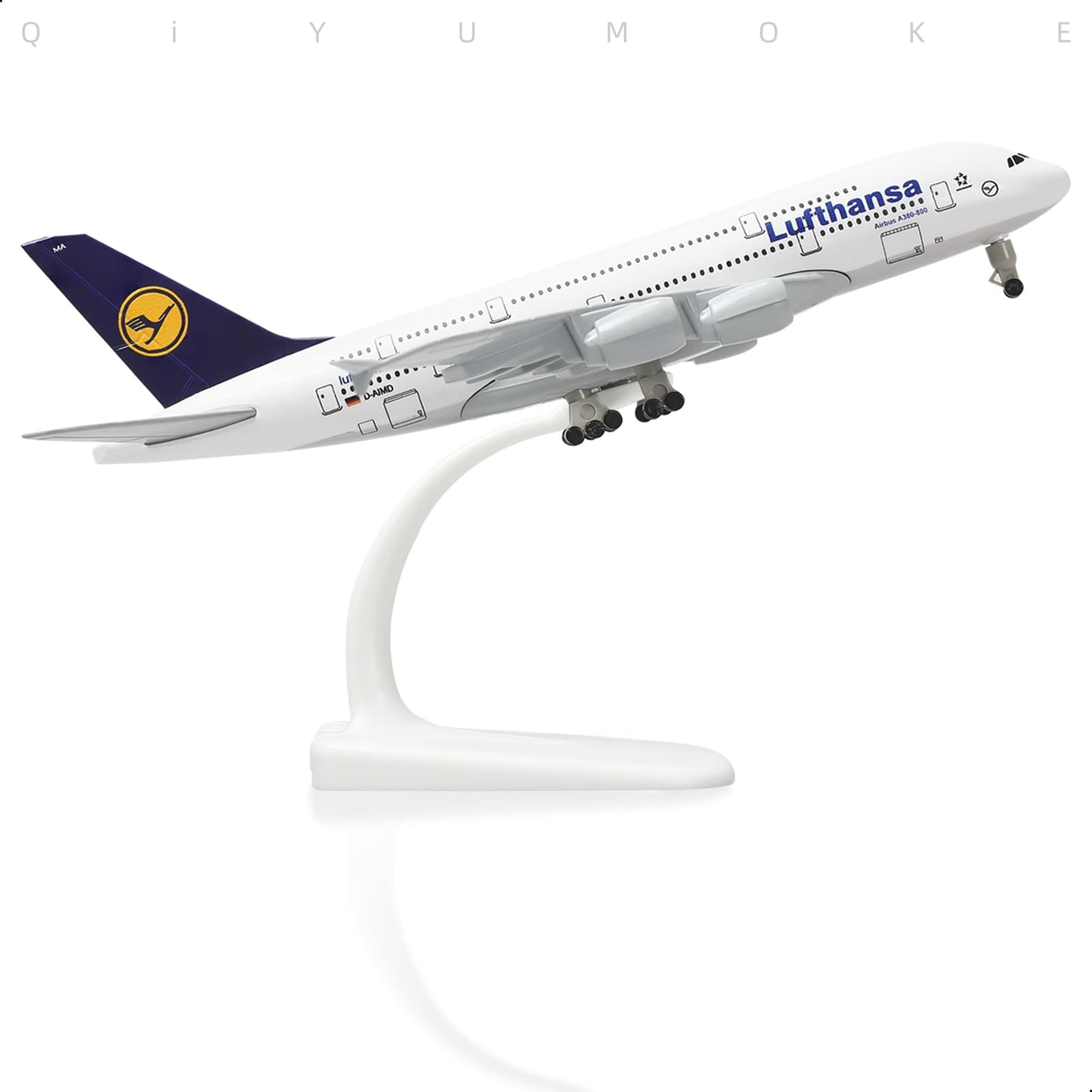 QIYUMOKE A380 German 1/300 Die-cast Metal Airplane Model Sky Jumbo a380 Model Plane with Stand (7.5 inches Long) for Aviation Enthusiast Gift or