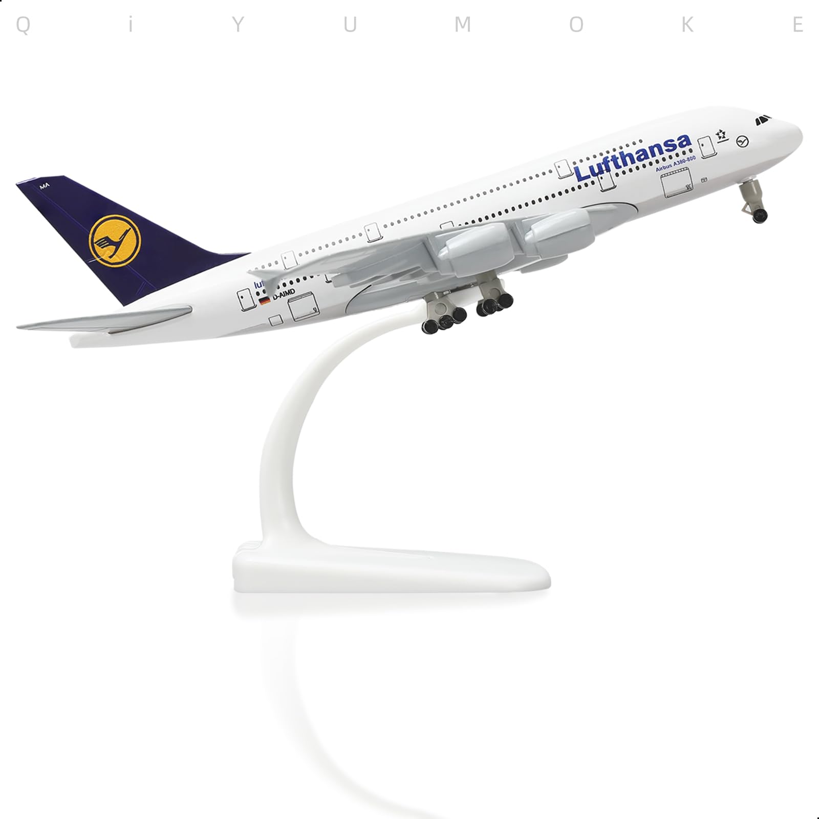 QIYUMOKE A380 German 1/300 Die-cast Metal Airplane Model Sky Jumbo a380 Model Plane with Stand (7.5 inches Long) for Aviation Enthusiast Gift or