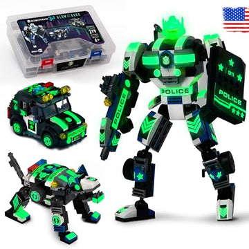 JITTERYGIT Robot Police Mech Glow in The Dark Toy Cop Gift, SWAT Action Figure Buildable STEM Building Superheroes Soldier - Cool Present for Boys