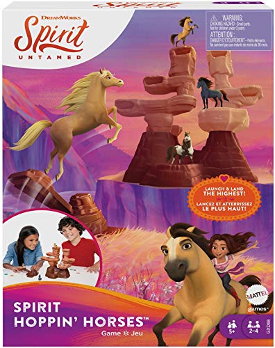 Mattel Games Spirit Untamed Hoppin’ Horses Kids Game Horse Launcher Game with Mountain Tower, Mini Horse Playing Pieces for 2, 3, or 4 Players, 5