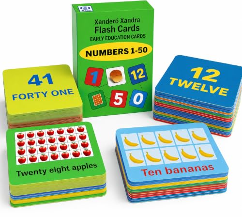Number Flash Cards for Toddlers - Toddler Math Flash Cards - Learn Counting Flashcards Numbers 1-50 -Help Kids Count Games | Kids Toys Numbers Match