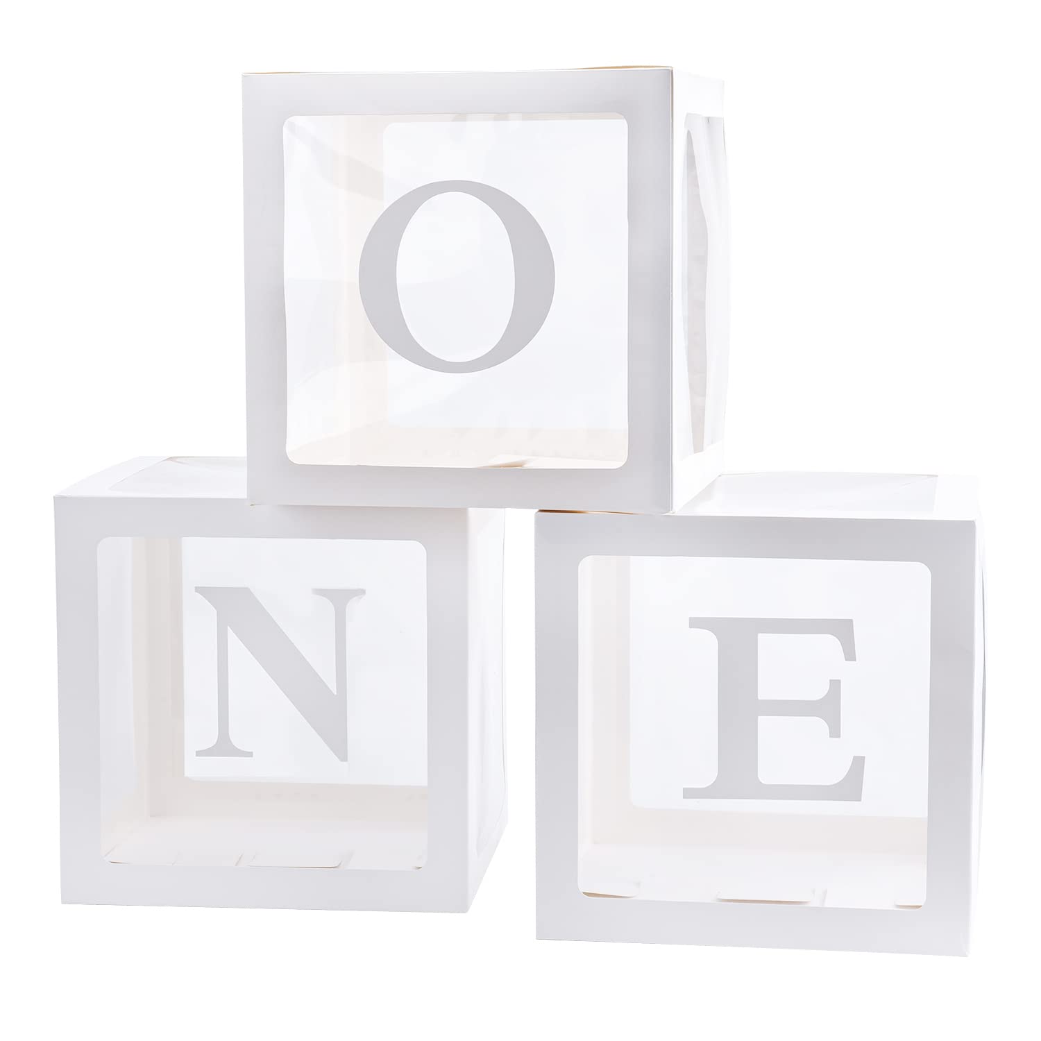 TECKED First Birthday Decorations For Boy Or Girl, 3 Pcs ONE Balloon Boxes For 1st Birthday, Baby Clear Blocks Party Decor With ONE Letters