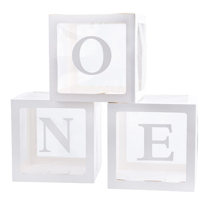 TECKED First Birthday Decorations For Boy Or Girl, 3 Pcs ONE Balloon Boxes For 1st Birthday, Baby Clear Blocks Party Decor With ONE Letters