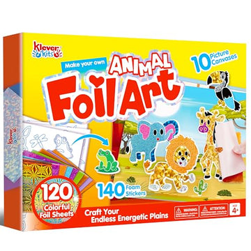 Klever Kits Foil Art Kit for Kids - Arts & Crafts Supplies, Mess Free Coloring, Animal Foil Foam Stickers, Creative Travel Toys, Birthday Gifts