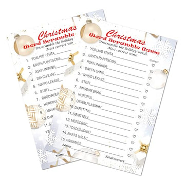 RokAPary Christmas Word Scramble Game, Christmas Holiday Party Ideas, Play Pack of 30 Cards 5”x7”. Made in USA