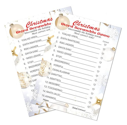 RokAPary Christmas Word Scramble Game, Christmas Holiday Party Ideas, Play Pack of 30 Cards 5”x7”. Made in USA