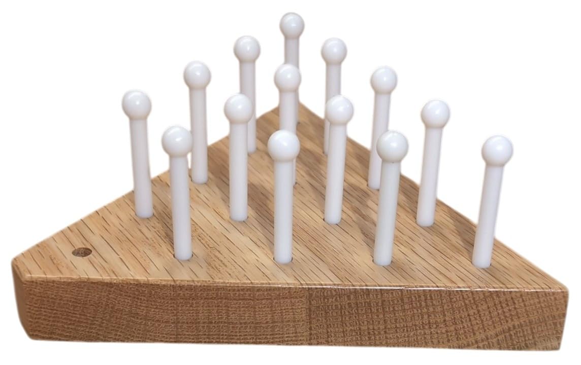 Wooden Peg Game - Solid Oak Triangle Brain Teaser Puzzle with 14 Pegs | Classic Travel Game