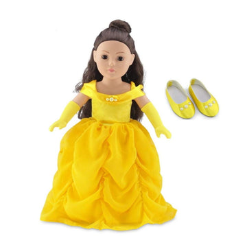 Emily Rose 18 Inch Doll Clothes - 3PC Yellow Princess Ball Gown with Matching Gloves & Shoes | 18" Doll Costume | American Girl & Our Generation Dolls