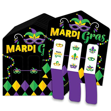 Big Dot of Happiness Colorful Mardi Gras Mask - Masquerade Party Game Pickle Cards - Pull Tabs 3-in-a-Row - Set of 12
