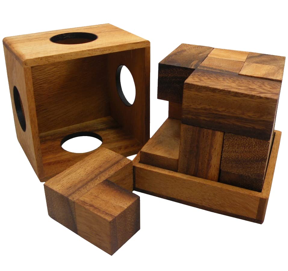 Soma Cube Puzzle Wooden with 50 Playing Cards 3D Brain Teaser Large Size