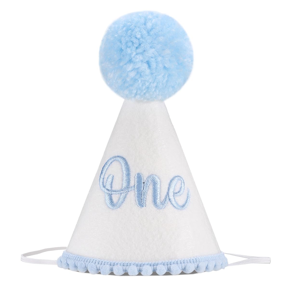 Kaniwati Baby 1st Birthday Party Crown, Pink Birthday Embroidered Party Hat, Blue One Party Hat For Boys (BULE-ONE-CXMZ)