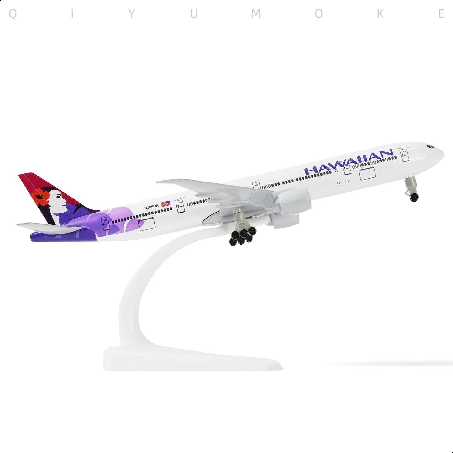 QIYUMOKE 1/300 Hawaiian Boeing 777 Diecast Metal Airplane Model with Display Stand, 20cm L Desktop Aircraft Collectible Aviation Decor, Spray Painted