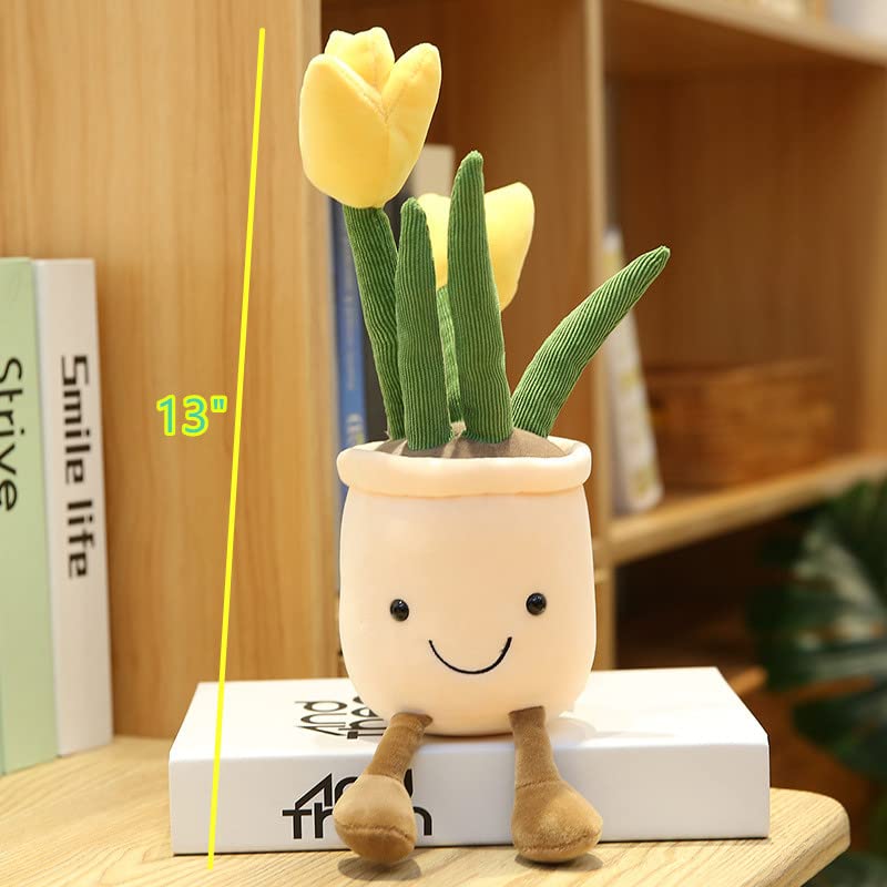 XIZHI 2Pack Tulip Plush Toy 13" Succulent Flower Pot Plush Pillow Toy