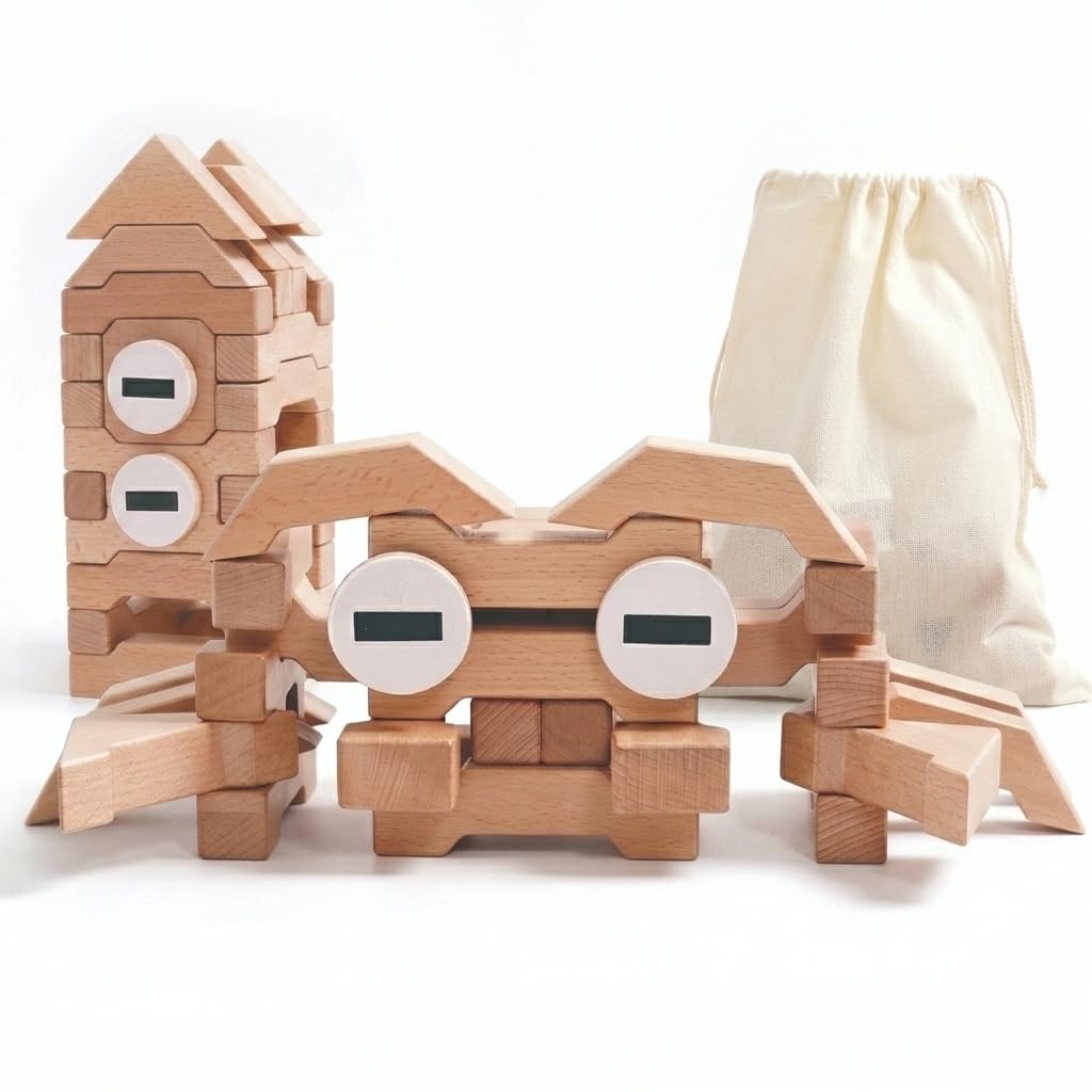 Sing2sky 31 Beech Wood Stacking Building Blocks for Kids Montessori Open-Ended Toys Wooden Shaped Stacking Puzzle, Gift Toy for Toddlers, Compatible