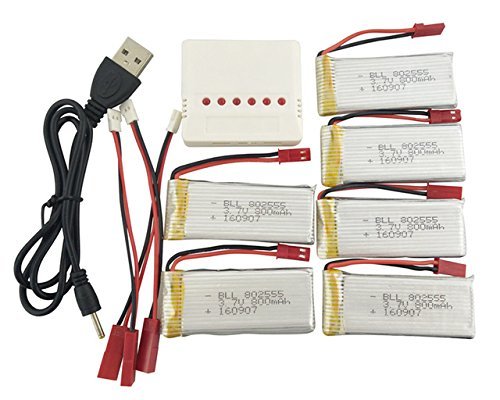 Fytoo 6pcs 3.7v 800mAh Lithium Battery+1pcs 6 in1 Battery Charger+3PS Conversion line for H12C H12 V636 V686 V686G V686J V686K JXD 509G 509V 2.4Gh RC
