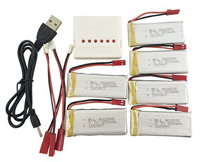 Fytoo 6pcs 3.7v 800mAh Lithium Battery+1pcs 6 in1 Battery Charger+3PS Conversion line for H12C H12 V636 V686 V686G V686J V686K JXD 509G 509V 2.4Gh RC