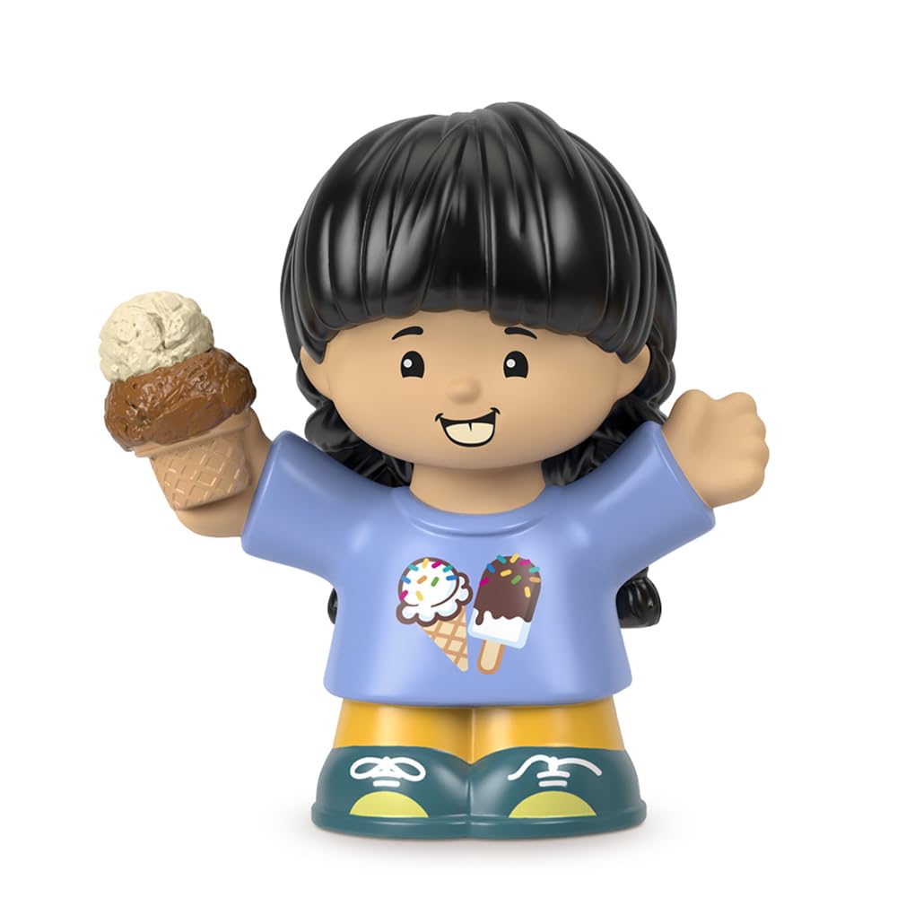 Fisher-Price Replacement Part Little-People Playset - HHR46 ~ Girl with Black Hair with Braids Carrying Ice Cream Cone, Black, Brown, Blue
