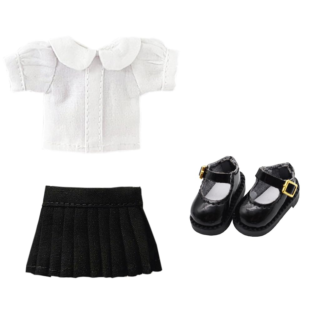 niannyyhouse 1/12 BJD Doll Clothes White Shirt Pleated Skirt Shoes OB11 4.3in Action Figures Doll Dressup (Gray-Blue)