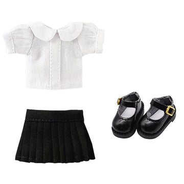 niannyyhouse 1/12 BJD Doll Clothes White Shirt Pleated Skirt Shoes OB11 4.3in Action Figures Doll Dressup (Gray-Blue)