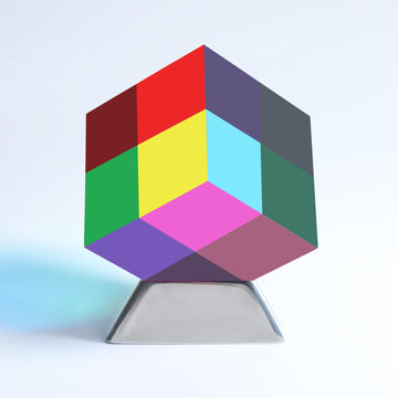 YuanDian CMY Cube with Stand, Color Mixing Cube 2 Inches Colorful Acrylic Prism for Home Decor Office Desk Decoration, Physics Toys Educational