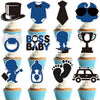 24pcs Baby Boy Cake Topper Baby Shower Cake Decorations Boss Party Decorations Boys Gender Reveal Party Decorations Birthday Party Supplies