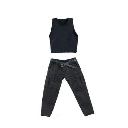 1/12 Action Figure Clothes,Two-Piece Set for 7" Muscular Male Action Figures,1:12 Scale mininature Clothing Suit. (Black Vest and Pants)