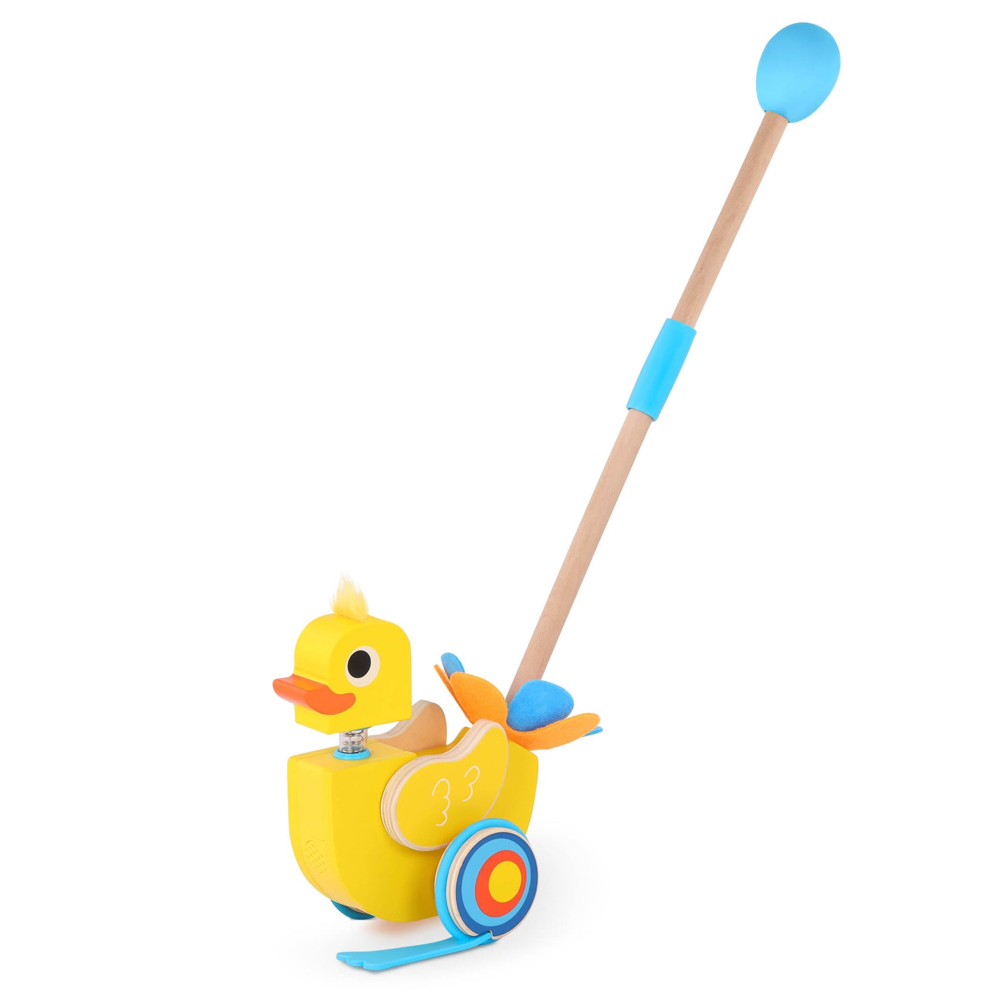 Battat - Waddling Push Toy - Wooden Duck - Walks & Flaps - Silly Sounds & Bobble Head - 12+ Months - Quack & Go Duck