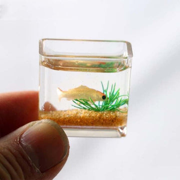 Dollhouse Miniature Fish Tank 1PC Dollhouse Mini Glass Fish Tank Model Home Ornament Miniature Fish Bowl Scene Model Dollhouse Decor Toy(Square)