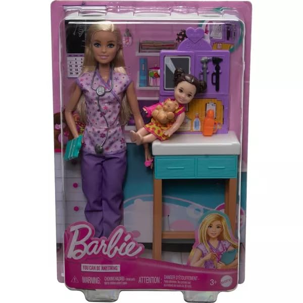 Barbie Pediatrician Doll And Doctor Playset With Accessories, Purple Scrubs, Barbie Toys
