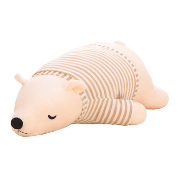 MMTTAO Stuffed Polar Bear Animal Plush Toy 14 Inch Small White Sleeping Bear Animal Stuff Soft Plushies Cute Dolls Collection Huggable Pillow Cushion