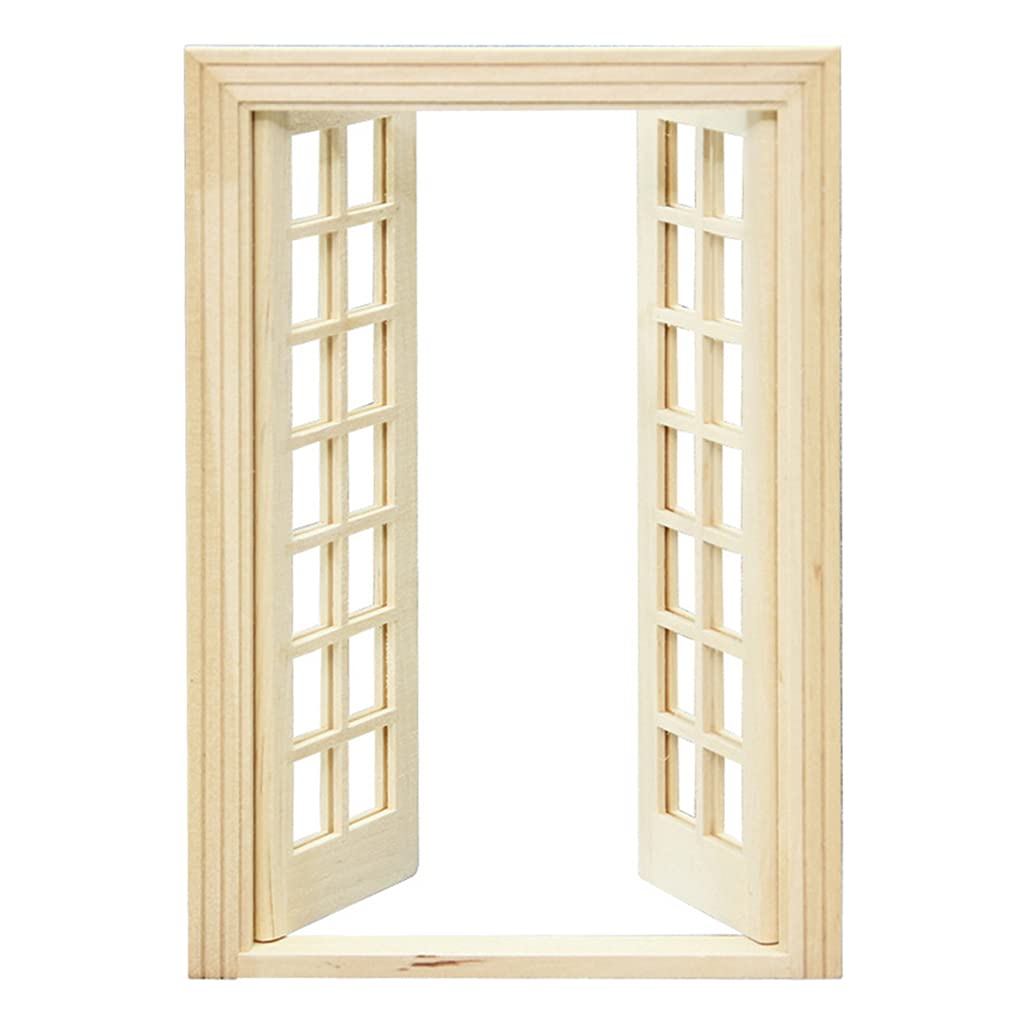 Tachiuwa 1/12 Dollhouse Miniature Glazed Double Doors DIY - Wood 01