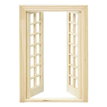 Tachiuwa 1/12 Dollhouse Miniature Glazed Double Doors DIY - Wood 01