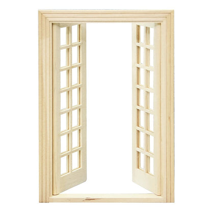 Tachiuwa 1/12 Dollhouse Miniature Glazed Double Doors DIY - Wood 01