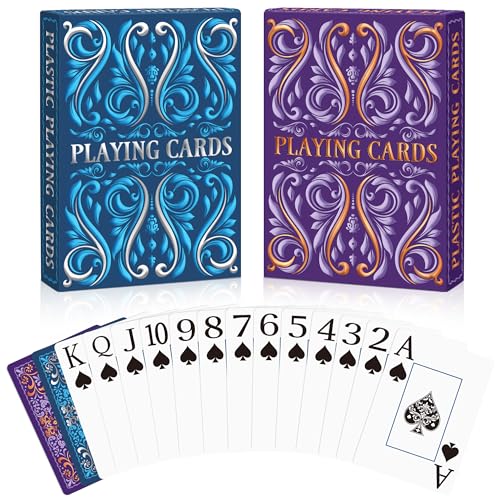 Playing Cards, Plastic Playing Cards Waterproof, Deck of Cards 2 Pack, Large Print Playing Card for Seniors Adults, Premium Poker Cards Set for Beach