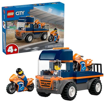 LEGO City Motorcycle Transporter Building Toy for Boys & Girls - Pretend Play Set for Preschool Kids, Ages 4+ - Flatbed Truck Toy W/2 Toy Motorcycles