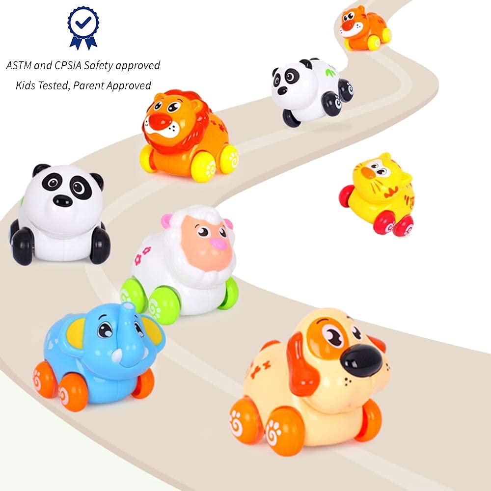 Liberty Imports 8 PCS Cartoon Animals Friction Push and Go Toy Cars Play Set for Babies and Toddlers | Cute Mini Play Vehicles Party Favors - Age 18