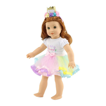 Emily Rose 18" Doll Birthday Princess 3PC Outfit with Tutu & Tiara | Clothes Set is Compatible with American Girl Dolls | USA Brand - Gift Boxed |