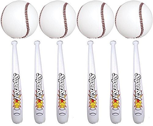 HAPPY DEALS ~ Inflatable Baseball Bats and Baseballs Set Includes 12-9 inch Inflate Baseballs, 12-24 Inch Baseball Bats