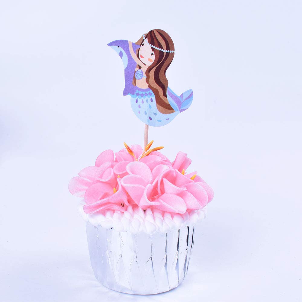 Double sided-Mermaid 24 PCS Handmade Pretty Mermaid Cupcake Toppers