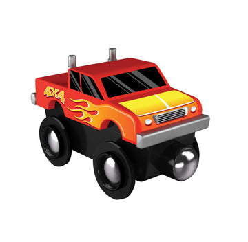 Masterpieces Monster Truck Toy Train - Wooden Toy Engine, Wood Toy Truck - for Kids