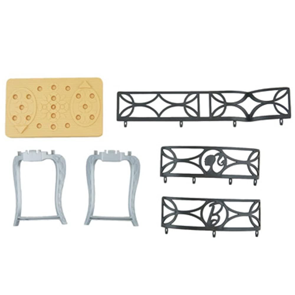 Mattel Replacement Dollhouse Size Brown Table Top, Silver Table Legs and 3 Black Railings for Barbie Dream-House Playset - CJR47