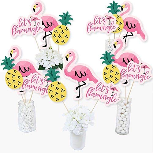 Big Dot of Happiness Pink Flamingo - Party Like A Pineapple - Tropical Summer Party Centerpiece Sticks - Table Toppers - Set of 15