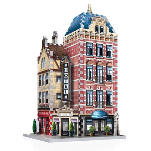 Wrebbit3D Hotel 3D Puzzle | Urbania Collection | 295 Jigsaw Puzzle Pieces | Charming and Unique Streetscape of a Small Town