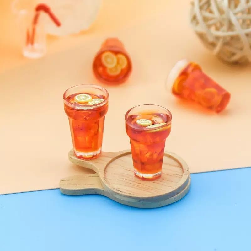 5Pcs Mini 1:12 Dollhouse Miniature Food Lemon Tea Cups, Classic Kitchen Toys, Simulation Doll House Drinks Model Toy, DIY Doll House Kit, Decorations