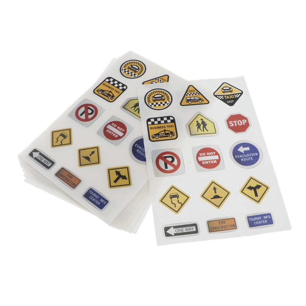 Easnea 10 Sheets Fun Road Tape for Car Toys, Traffic Sign Stickers for Playing and Learning, Perfect to Develop Your Kids Imagination and Memory - C