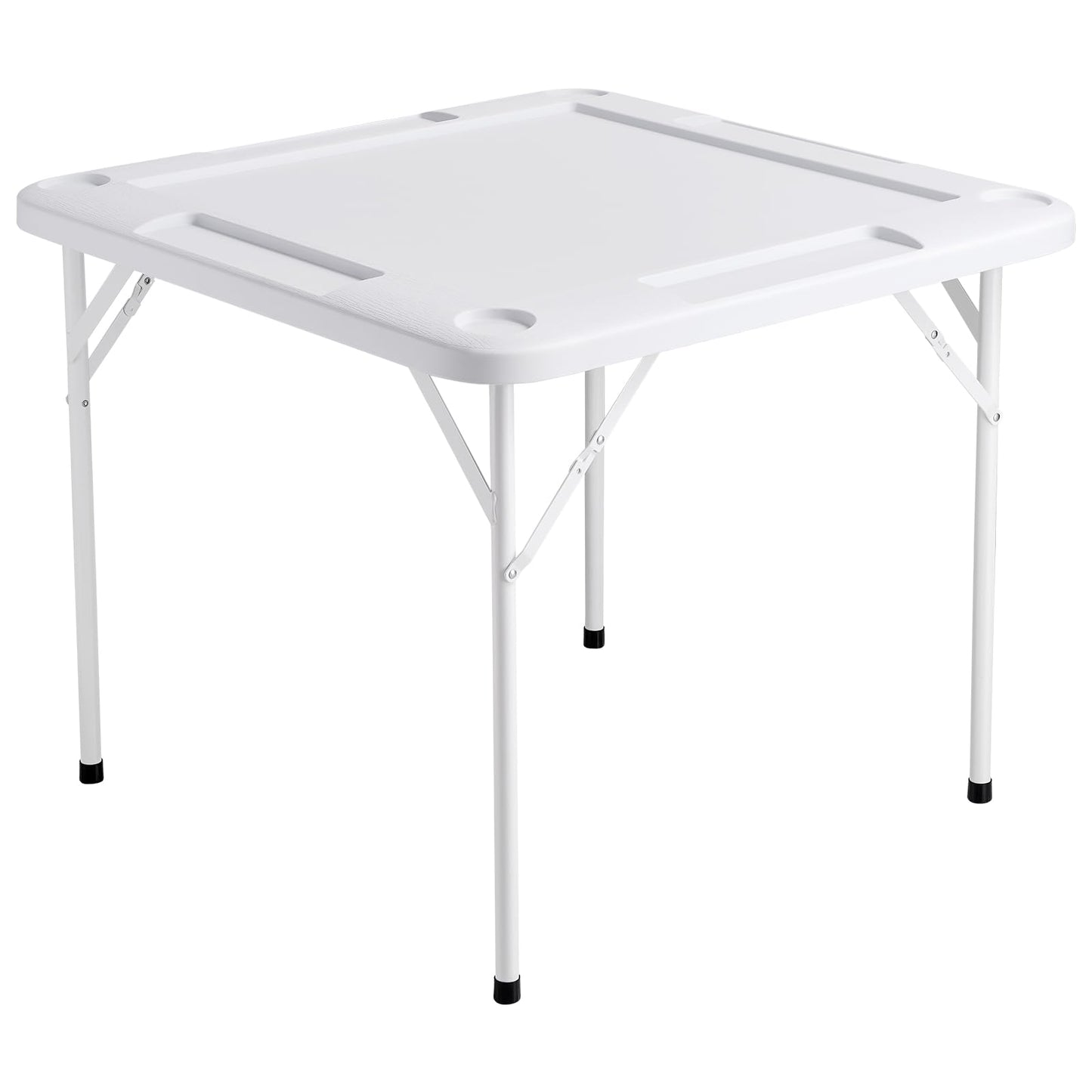 VEVOR Mahjong Table, Square 4 Player Folding Card Table with 4 Cup Holders & 4 Chip Trays, Portable Domino Game Table with 1 Set of Dominoes