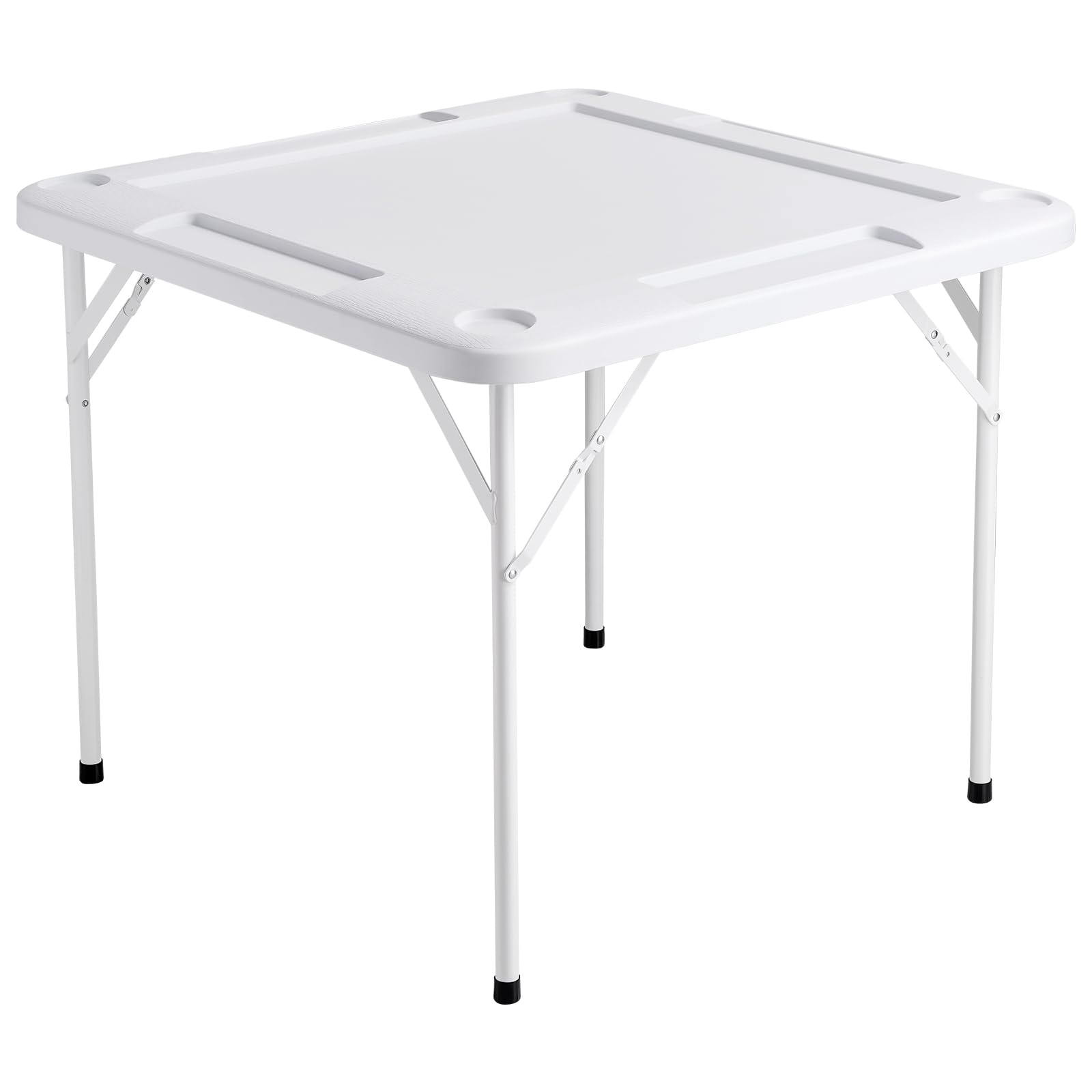 VEVOR Mahjong Table, Square 4 Player Folding Card Table with 4 Cup Holders & 4 Chip Trays, Portable Domino Game Table with 1 Set of Dominoes
