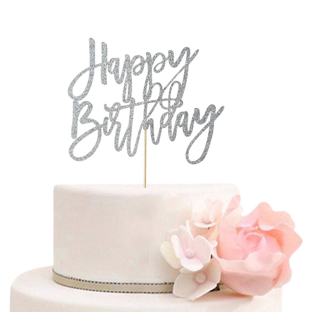 Happy Birthday Cake Topper Birthday Party Decorations Supplies Silver Glitter