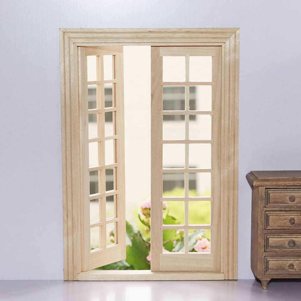 Tachiuwa 1/12 Dollhouse Miniature Glazed Double Doors DIY - Wood 01