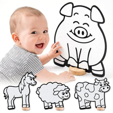 DoodleFace High-Contrast Black & White 3D Farm Animals - Builds Baby Vision Books & Cards Can't. Then Toddler Motor Skills for School. Re-Colorable